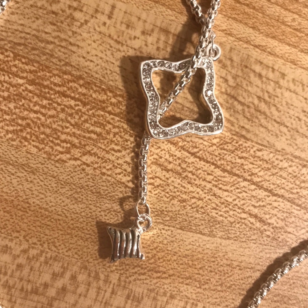 Silver tone & CZ lariat necklace - Picture 2 of 5